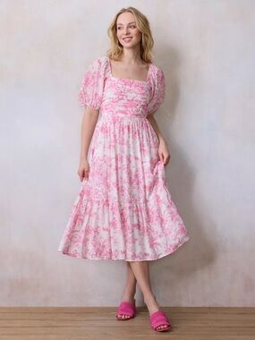 LC Lauren Conrad Square Neck Pleated Bodice Midi Dress